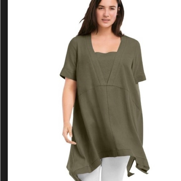 Ellos NWT Linen Blend Tunic Top Dress Army Green 4X 34/36 Coastal Lagenlook Plus - Picture 1 of 15